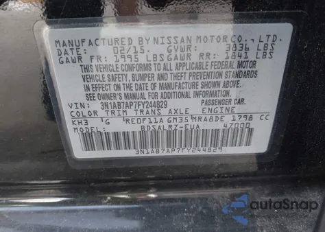 2015 Nissan Sentra Sr из США, поврежденный, VIN 3N1AB7AP7FY244829